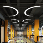 Arc Shaped Gym Pendant Lamp Metal Contemporary LED Hanging Ceiling Light in Black