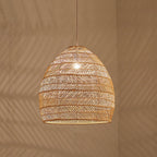 Rattan Cloche Pendant Ceiling Light Asian Single-Bulb Suspension Lighting over Dining Table