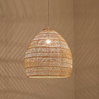 Rattan Cloche Pendant Ceiling Light Asian Single-Bulb Suspension Lighting over Dining Table