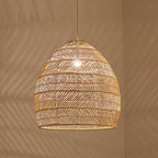 Rattan Cloche Pendant Ceiling Light Asian Single-Bulb Suspension Lighting over Dining Table