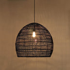 Rattan Cloche Pendant Ceiling Light Asian Single-Bulb Suspension Lighting over Dining Table
