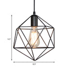 1-Light Geometric Cage Pendant Light Industrial Black/Gold Metal Hanging Lamp for Kitchen Island