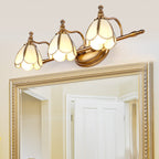 Vintage Scalloped Sconce Lighting Opal Glass Vanity Light Fixture in Brass for Bathroom