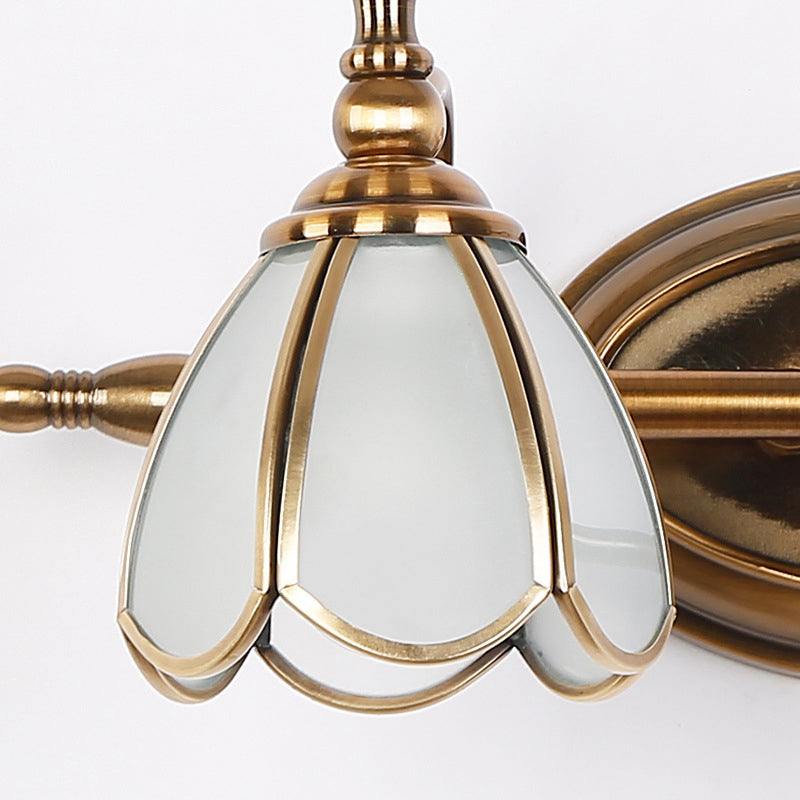 Vintage Scalloped Sconce Lighting Opal Glass Vanity Light Fixture in Brass for Bathroom