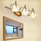 Vintage Scalloped Sconce Lighting Opal Glass Vanity Light Fixture in Brass for Bathroom