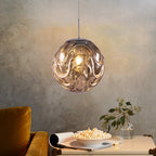 Contemporary 1 Light Pendant Light with Black/Silver/Blue Glass Shade Meringue Hanging Ceiling Light