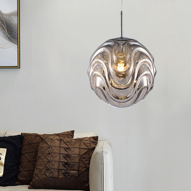 Contemporary 1 Light Pendant Light with Black/Silver/Blue Glass Shade Meringue Hanging Ceiling Light