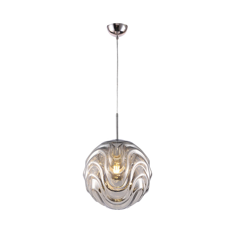 Contemporary 1 Light Pendant Light with Black/Silver/Blue Glass Shade Meringue Hanging Ceiling Light