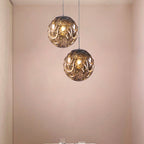 Contemporary 1 Light Pendant Light with Black/Silver/Blue Glass Shade Meringue Hanging Ceiling Light
