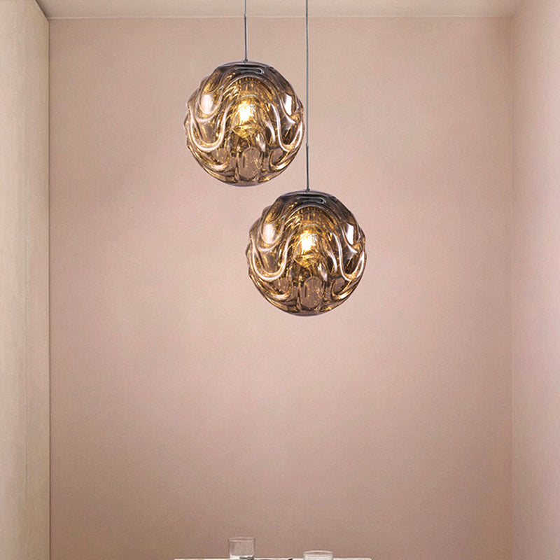 Contemporary 1 Light Pendant Light with Black/Silver/Blue Glass Shade Meringue Hanging Ceiling Light