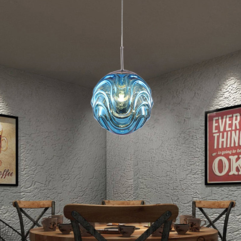 Contemporary 1 Light Pendant Light with Black/Silver/Blue Glass Shade Meringue Hanging Ceiling Light