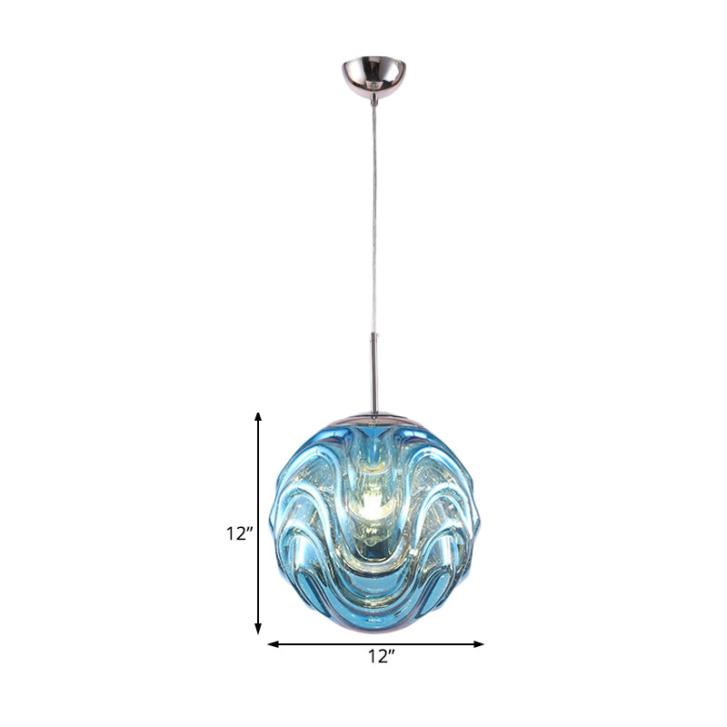 Contemporary 1 Light Pendant Light with Black/Silver/Blue Glass Shade Meringue Hanging Ceiling Light