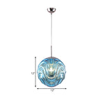 Contemporary 1 Light Pendant Light with Black/Silver/Blue Glass Shade Meringue Hanging Ceiling Light