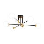 Cream Glass Sphere Semi Flush Mount Modernist 4/6/8 Lights Black Semi Flush Mount Light Fixture with Linear Arm