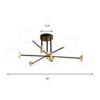 Cream Glass Sphere Semi Flush Mount Modernist 4/6/8 Lights Black Semi Flush Mount Light Fixture with Linear Arm