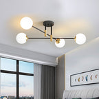 Cream Glass Sphere Semi Flush Mount Modernist 4/6/8 Lights Black Semi Flush Mount Light Fixture with Linear Arm