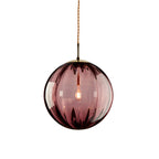 Sphere Pendant Lighting Modern Blue/Purple/Smoky Ribbed Glass 1 Light Led Hanging Ceiling Lamp for Bedroom