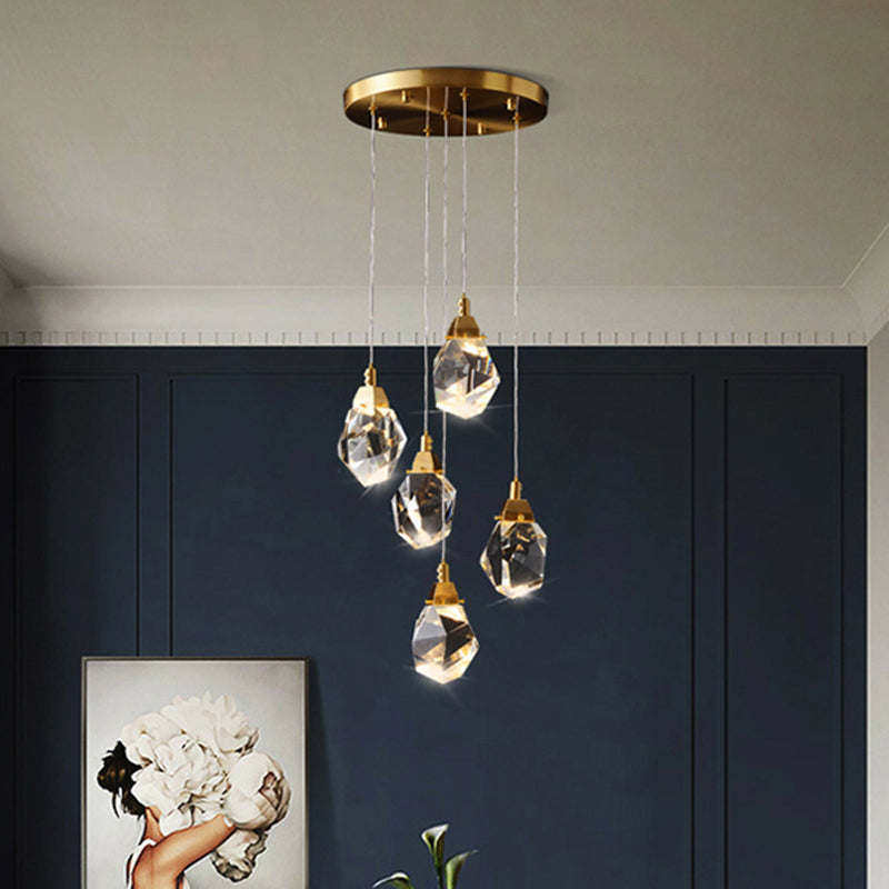 Crystal Gemstone Shaped LED Suspension Light Artistic Brass Pendant Light Fixture for Dining Room