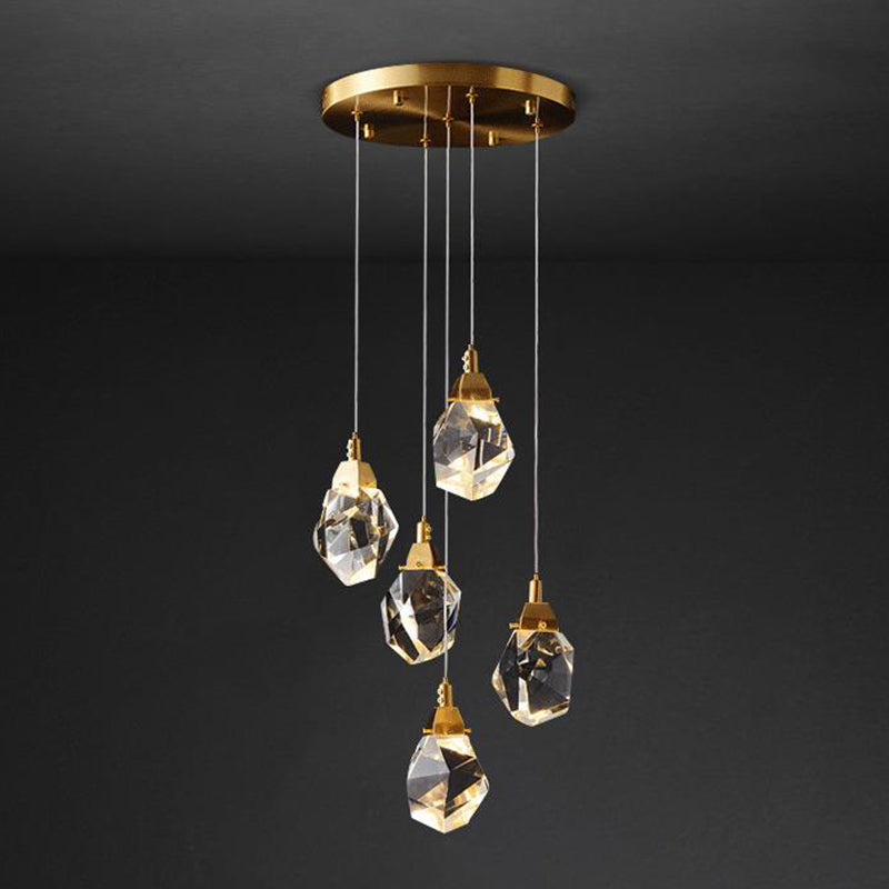 Crystal Gemstone Shaped LED Suspension Light Artistic Brass Pendant Light Fixture for Dining Room