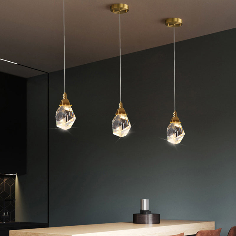 Crystal Gemstone Shaped LED Suspension Light Artistic Brass Pendant Light Fixture for Dining Room