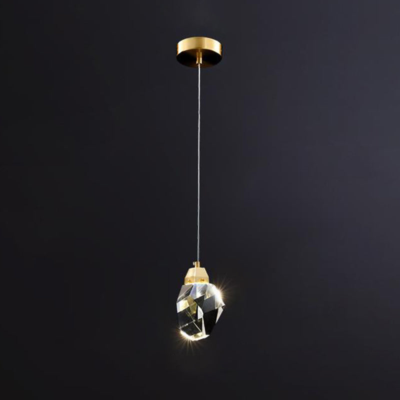 Crystal Gemstone Shaped LED Suspension Light Artistic Brass Pendant Light Fixture for Dining Room