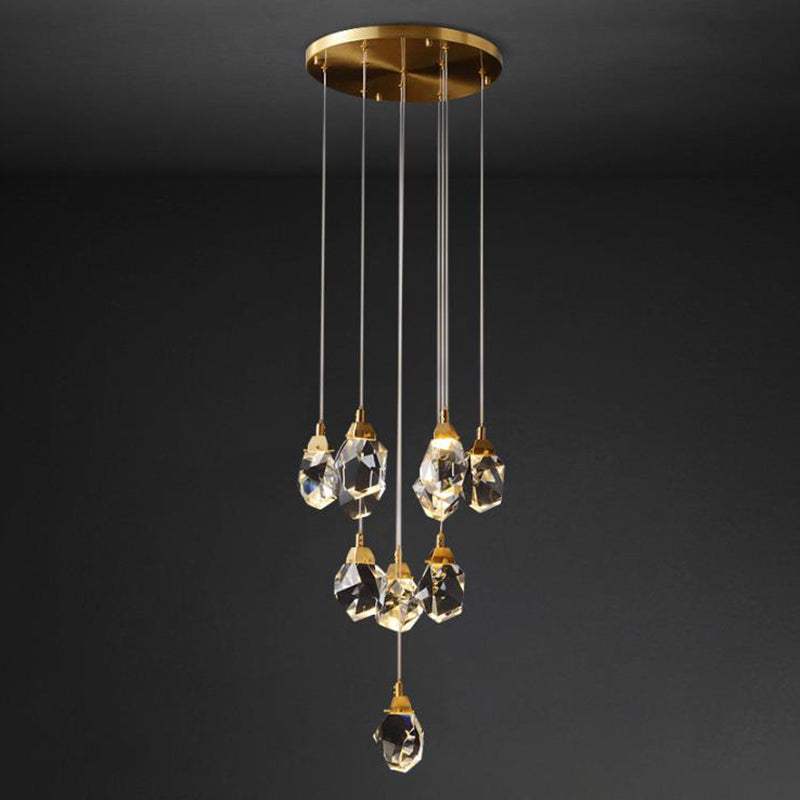Crystal Gemstone Shaped LED Suspension Light Artistic Brass Pendant Light Fixture for Dining Room