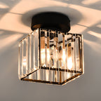 Contemporary Geometric Flush Ceiling Light Tri-Prism Crystal 1-Light Hallway Flush Mount Lighting in Black