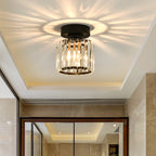 Contemporary Geometric Flush Ceiling Light Tri-Prism Crystal 1-Light Hallway Flush Mount Lighting in Black