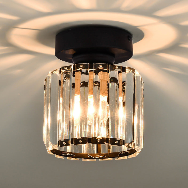 Contemporary Geometric Flush Ceiling Light Tri-Prism Crystal 1-Light Hallway Flush Mount Lighting in Black