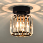 Contemporary Geometric Flush Ceiling Light Tri-Prism Crystal 1-Light Hallway Flush Mount Lighting in Black