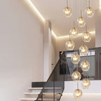 Handblown Glass Ball Multi Light Pendant Modern Cognac Hanging Lighting for Staircase