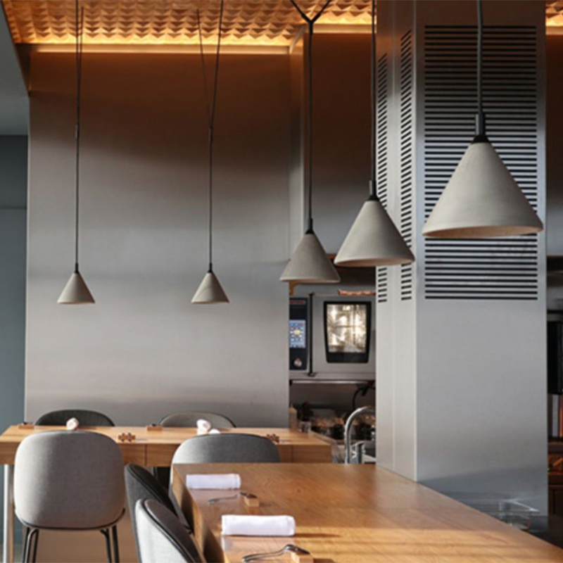 Nordic Style Conical Suspension Light Cement 1-Light Dining Room Pendant Light Fixture in Grey