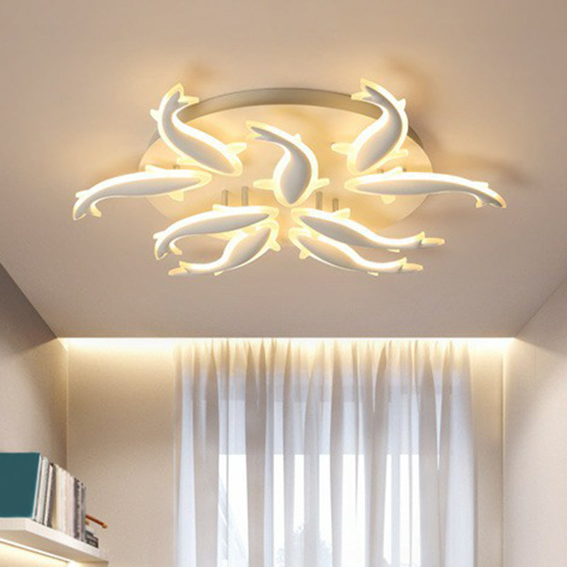 Fish Flush Mount Light Contemporary Acrylic White LED Semi Flush Ceiling Light for Living Room