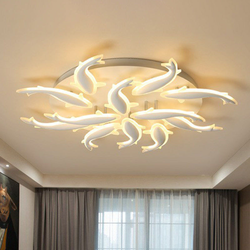 Fish Flush Mount Light Contemporary Acrylic White LED Semi Flush Ceiling Light for Living Room