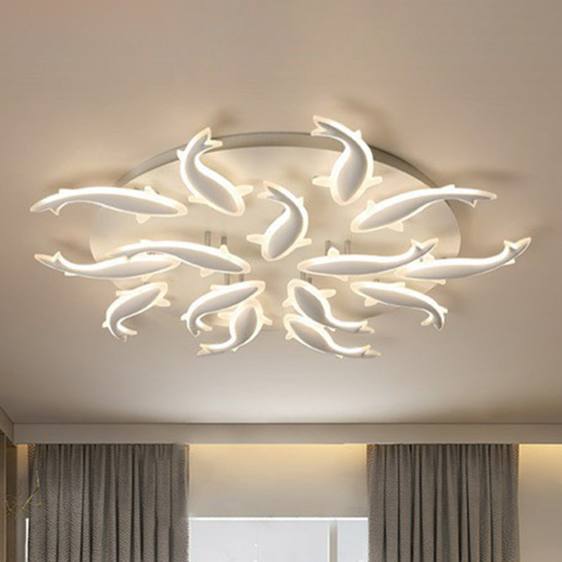 Fish Flush Mount Light Contemporary Acrylic White LED Semi Flush Ceiling Light for Living Room