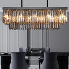 Rectangle Smoke Gray Crystal Block Island Lamp Modern 10 Lights Black Hanging Chandelier, 31.5"/39" Wide