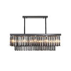Rectangle Smoke Gray Crystal Block Island Lamp Modern 10 Lights Black Hanging Chandelier, 31.5"/39" Wide