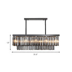 Rectangle Smoke Gray Crystal Block Island Lamp Modern 10 Lights Black Hanging Chandelier, 31.5"/39" Wide