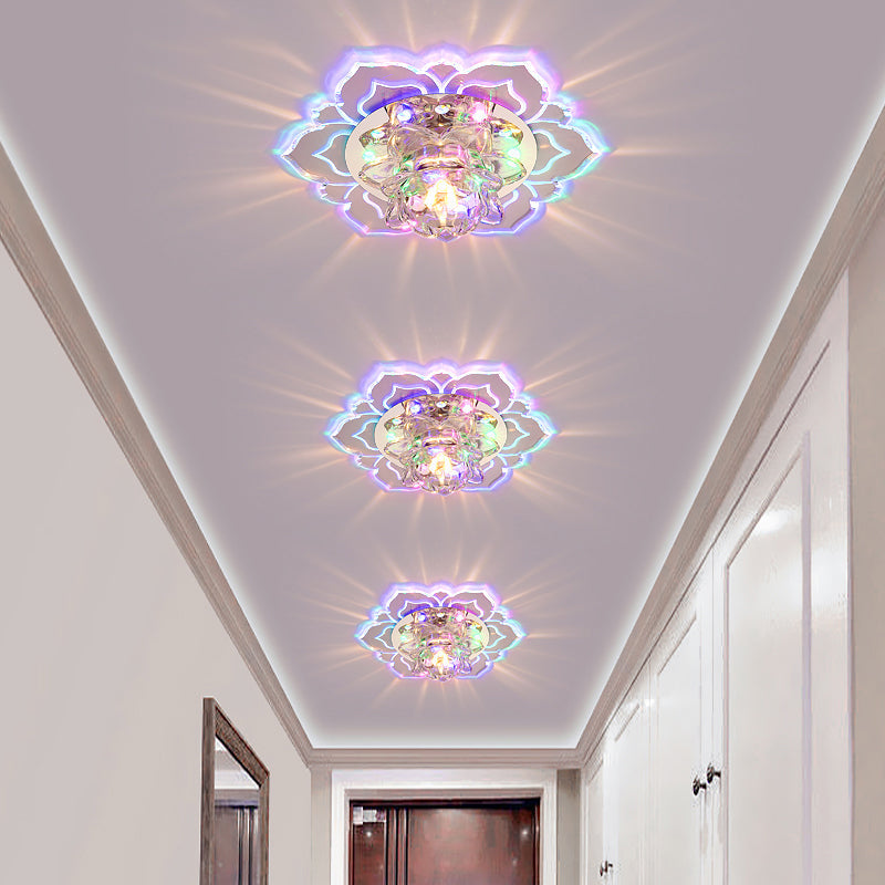 Clear Blossom LED Flush Mount Modern Crystal Flushmount Ceiling Light for Hallway