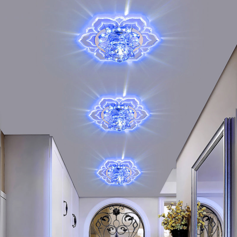 Clear Blossom LED Flush Mount Modern Crystal Flushmount Ceiling Light for Hallway