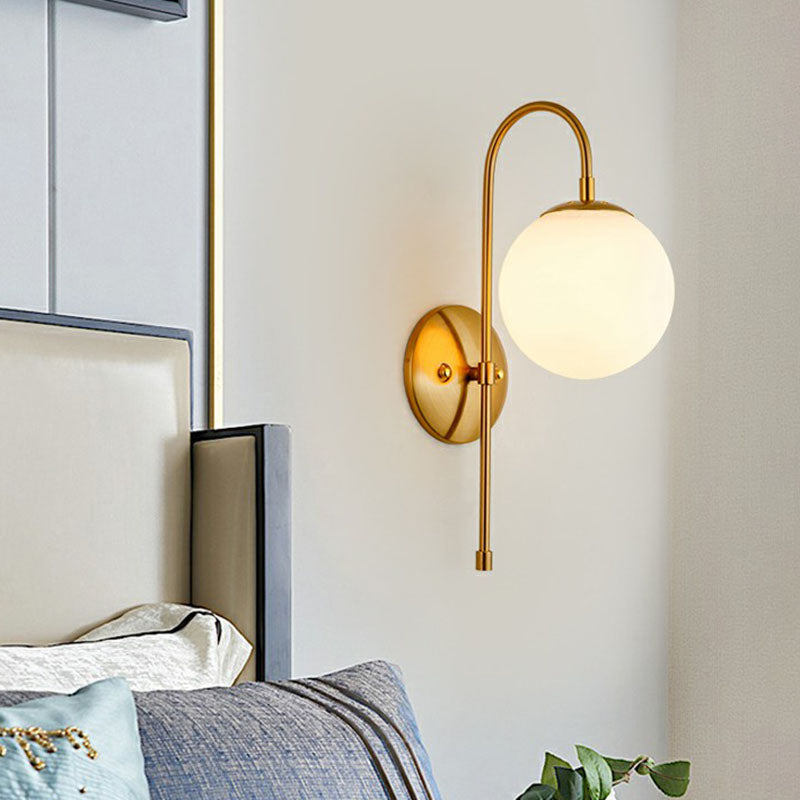 Gooseneck Restaurant Wall Lighting Ideas Metal 1-Light Minimalist Wall Sconce with Ball Glass Shade