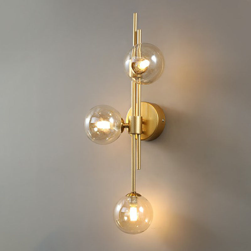Designer Ball Wall Light Sconce Glass 3-Head Bedroom Wall Mounted Lighting in Brass
