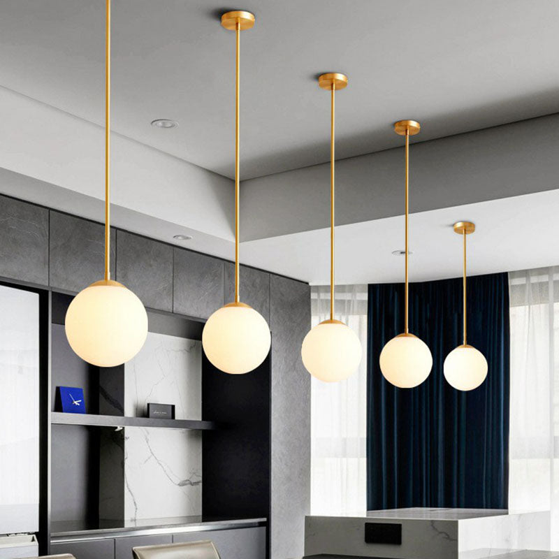 Globe Kitchen Pendant Lighting Cream Glass 1-Light Simplicity Hanging Light in Gold