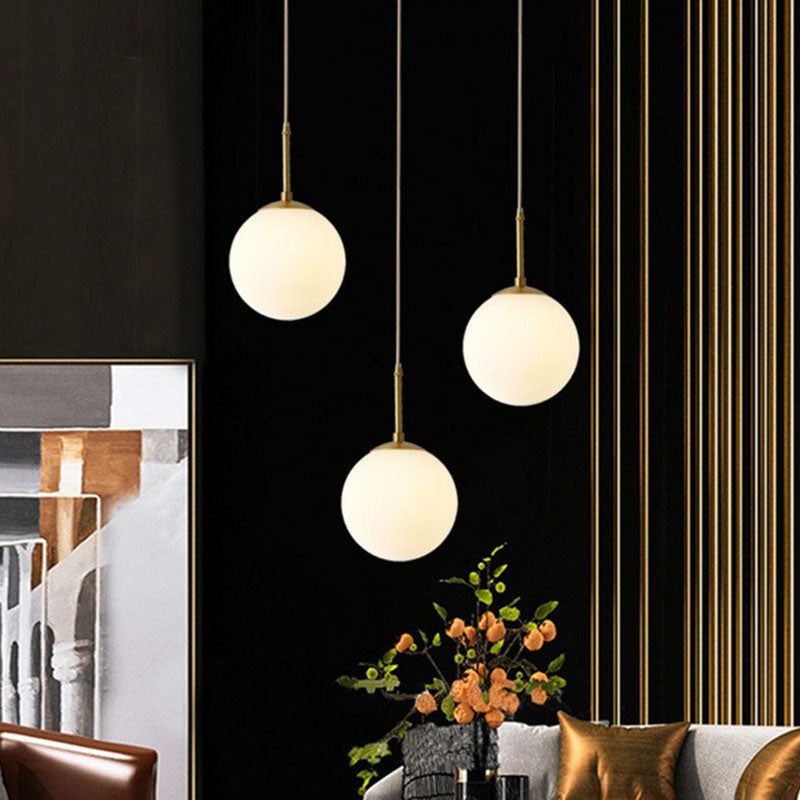 Globe Kitchen Pendant Lighting Cream Glass 1-Light Simplicity Hanging Light in Gold