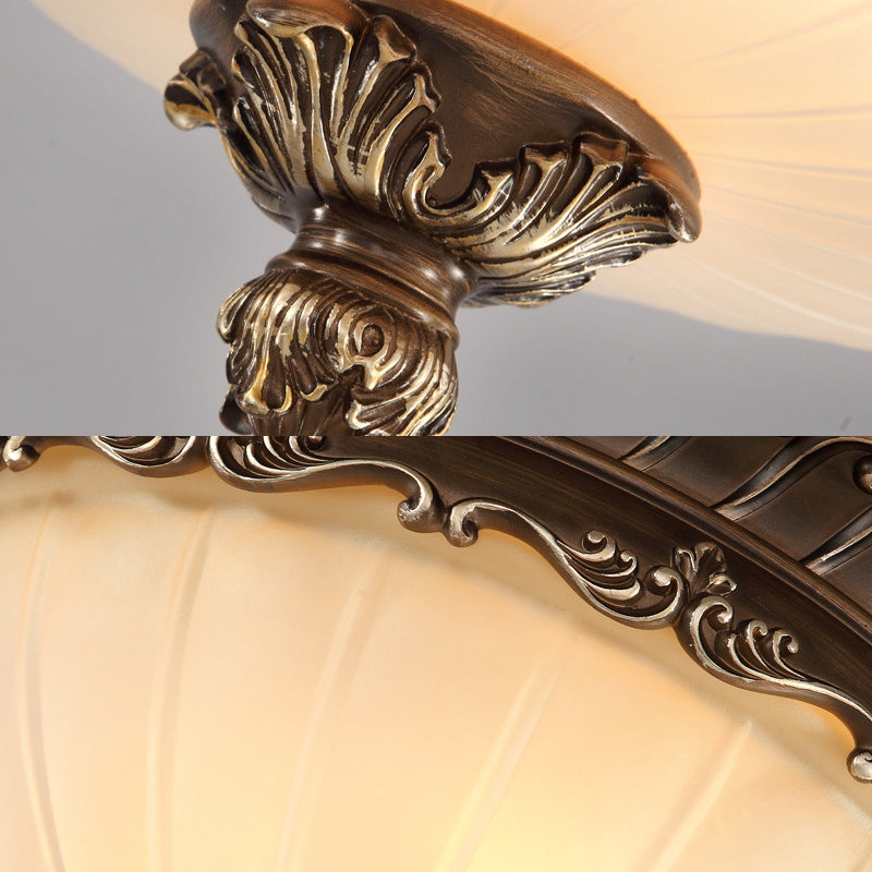 3 Lights Living Room Ceiling Light Fixture Traditional Bronze Flush Mount with Bowl Frosted Glass Shade, 12"/14"/19" Wide