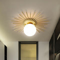 Golden Sunburst Semi-Flush Mount Simple Creative Single Opal Glass Ceiling Lighting for Foyer