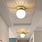 Golden Sunburst Semi-Flush Mount Simple Creative Single Opal Glass Ceiling Lighting for Foyer