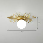 Golden Sunburst Semi-Flush Mount Simple Creative Single Opal Glass Ceiling Lighting for Foyer