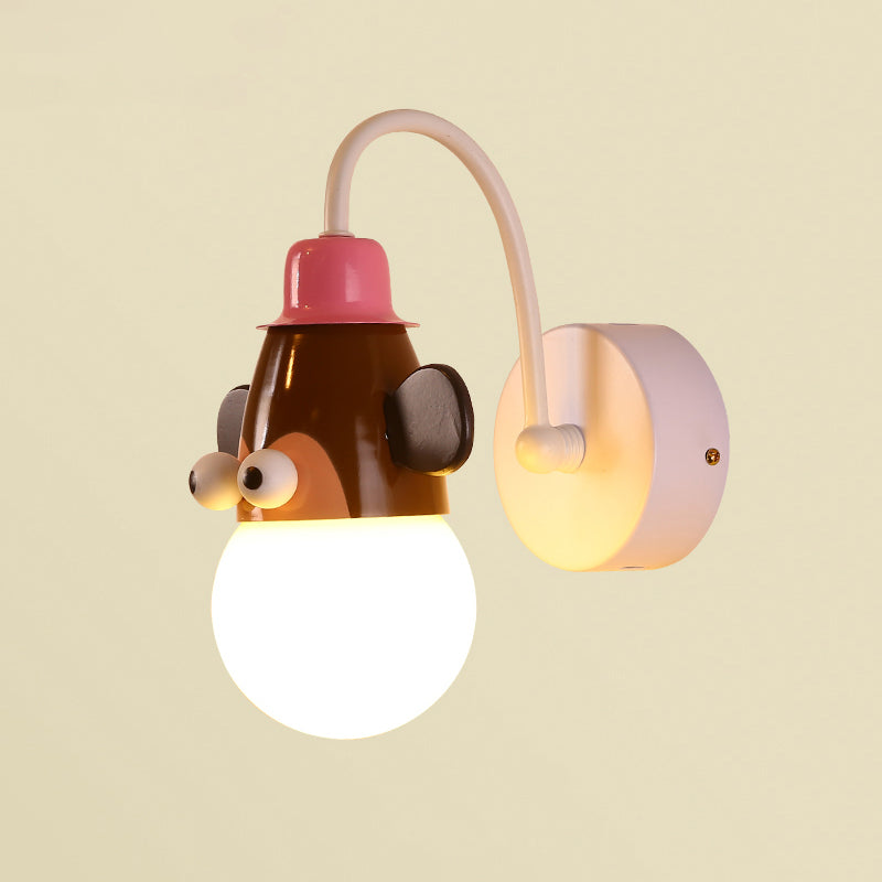 Kids Style Animal Sconce Lamp Metallic 1 Bulb Childrens Bedroom Wall Mount Lighting in White