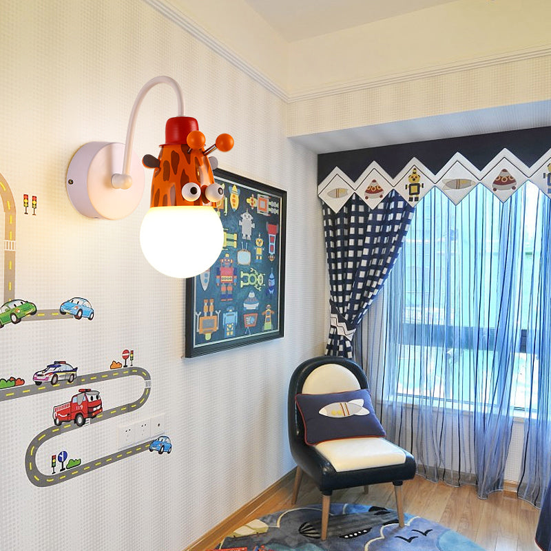 Kids Style Animal Sconce Lamp Metallic 1 Bulb Childrens Bedroom Wall Mount Lighting in White